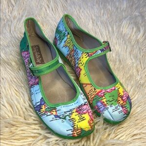 Colorful Map Print Mary Jane Shoes